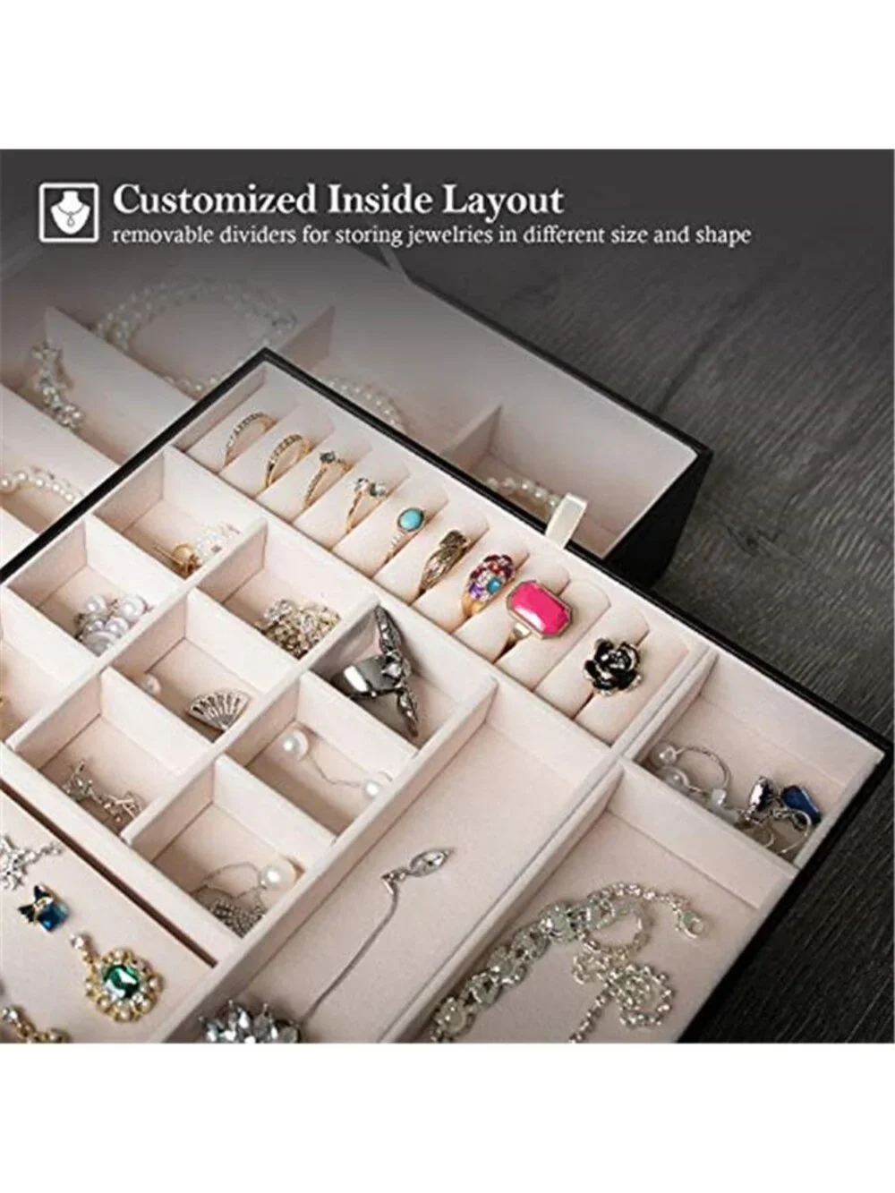 Jewelry Box Organizer Double Layer Storage Case Ring Earring Necklace Holder